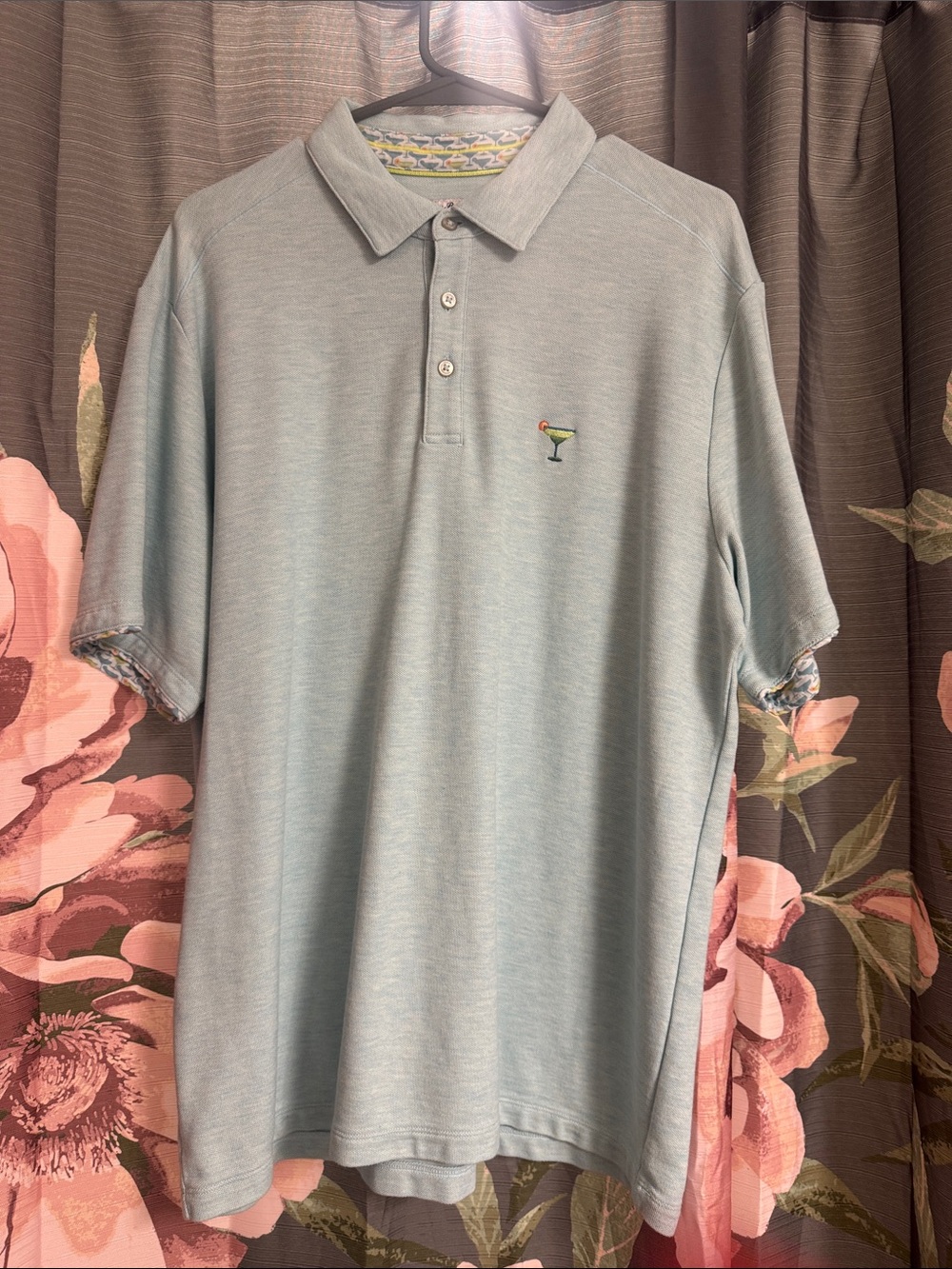 Tommy Bahama Pale Blue Polo with Cocktail Embroidery